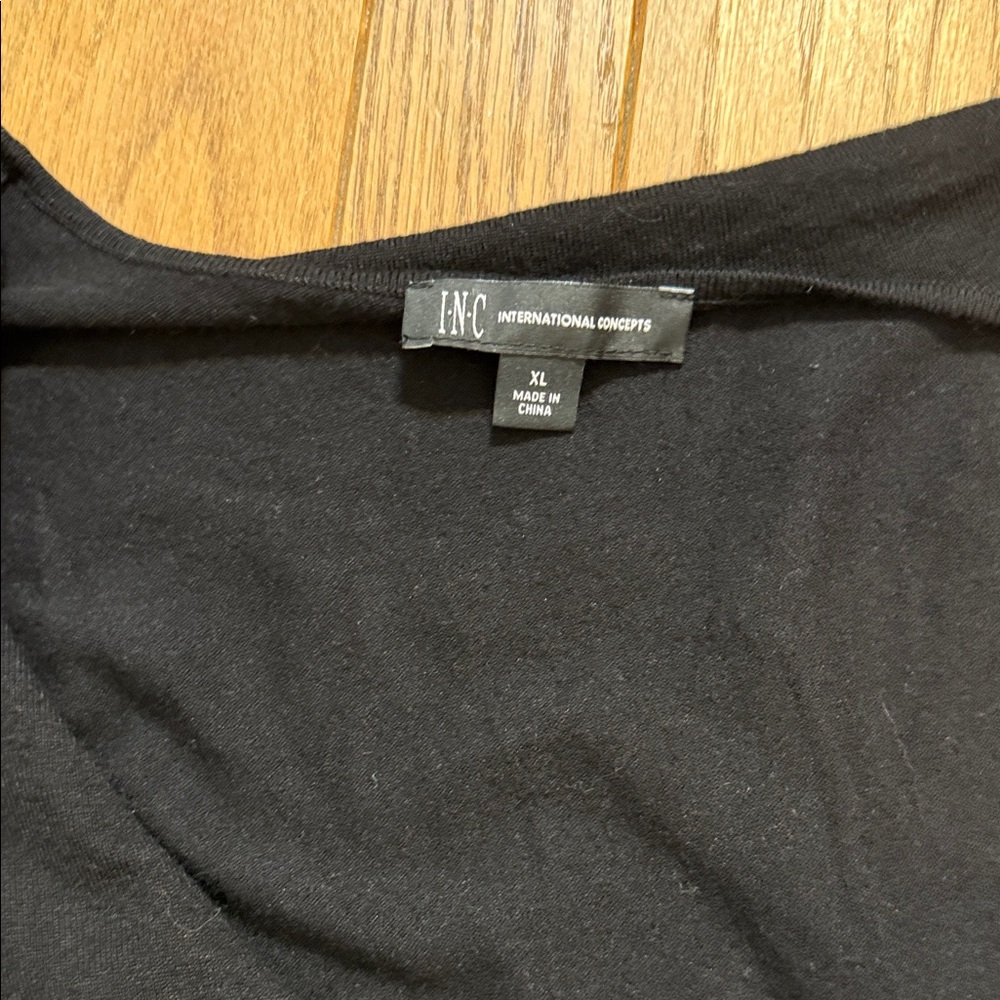 INC International Concepts Black Wrap Blouse with Velvet Sleeves - Picture 2 of 5